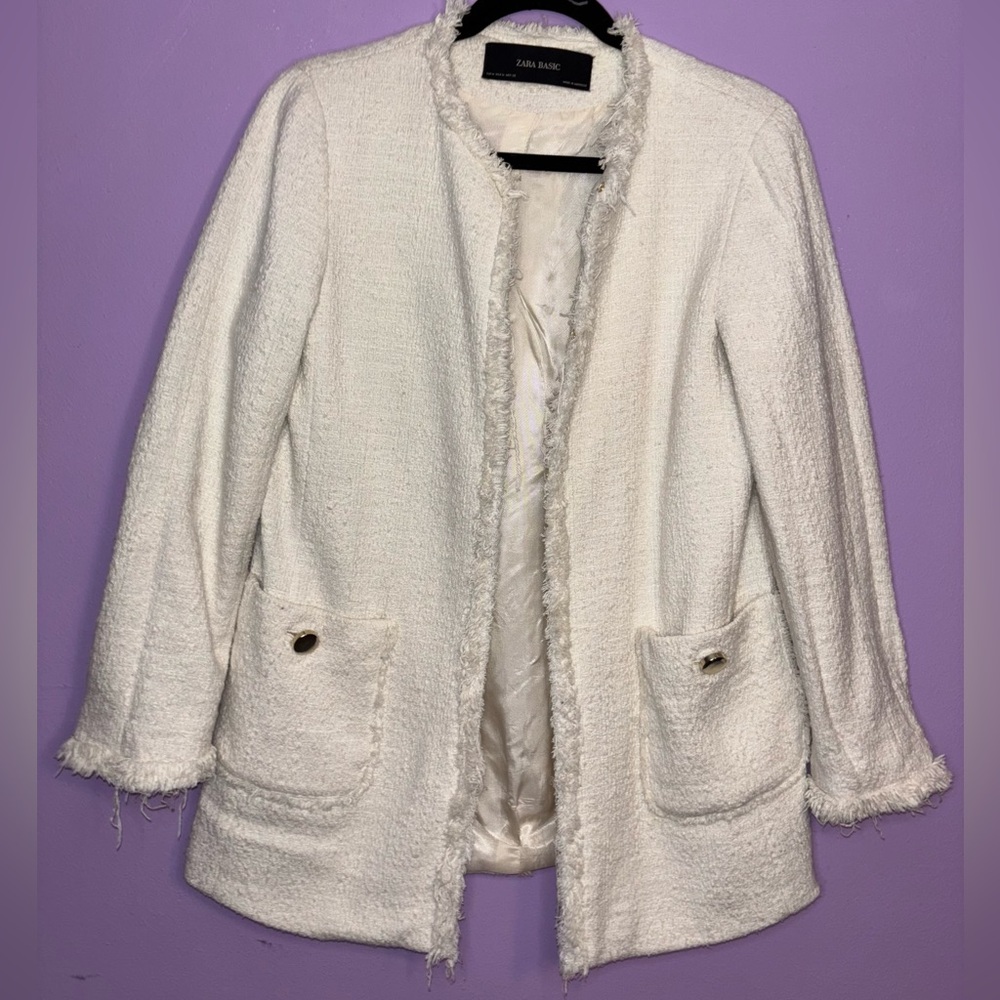 Zara Basic Cream Textured Jacket - image 7